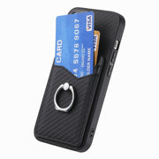 For Realme 12 Pro+ Carbon fiber Card Wallet Ring Phone Case(Black)