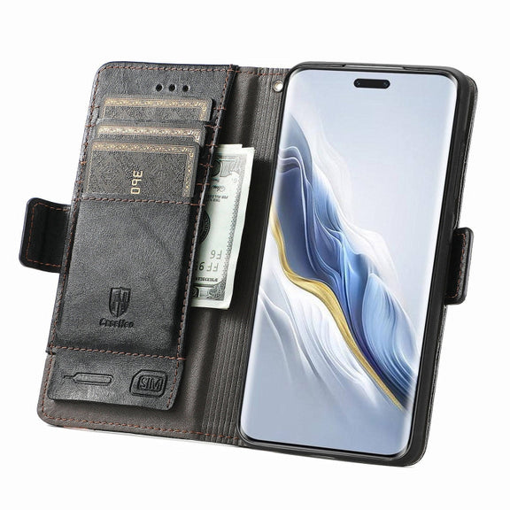 For Honor Magic6 Pro CaseNeo Splicing Dual Magnetic Buckle Leather Phone Case(Black)
