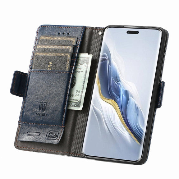 For Honor Magic6 Pro CaseNeo Splicing Dual Magnetic Buckle Leather Phone Case(Blue)