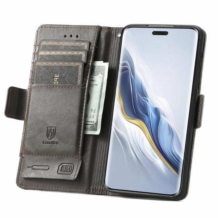 For Honor Magic6 Pro CaseNeo Splicing Dual Magnetic Buckle Leather Phone Case(Gray)