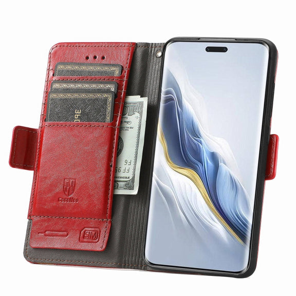 For Honor Magic6 Pro CaseNeo Splicing Dual Magnetic Buckle Leather Phone Case(Red)