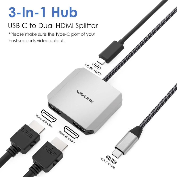 WAVLINK WL-UHP510Pro 4K/60Hz Video Converter USB-C Male to Dual HDMI Female Adapter - Converter by WAVLINK | Online Shopping South Africa | PMC TechLife | Buy Now Pay Later Mobicred