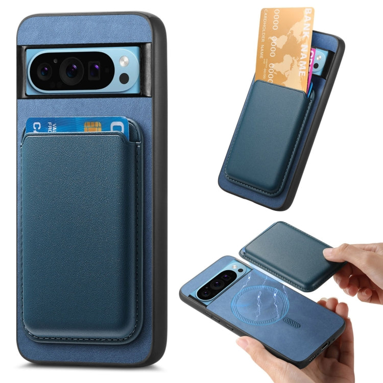 For Google Pixel 9 Retro Magsafe Card Bag PU Back Cover Phone Case(Blue) - Google Cases by PMC TechLife | Online Shopping South Africa | PMC TechLife | Buy Now Pay Later Mobicred