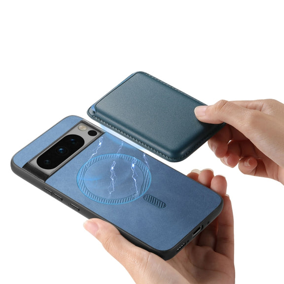 For Google Pixel 9 Retro Magsafe Card Bag PU Back Cover Phone Case(Blue)