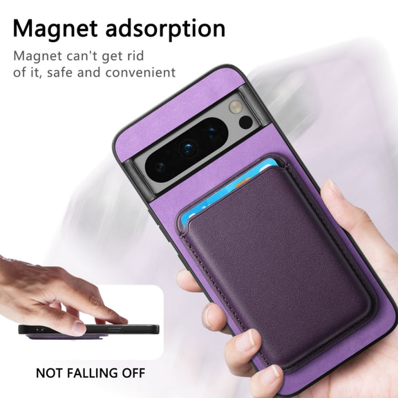 For Google Pixel 9 Retro Magsafe Card Bag PU Back Cover Phone Case(Purple)