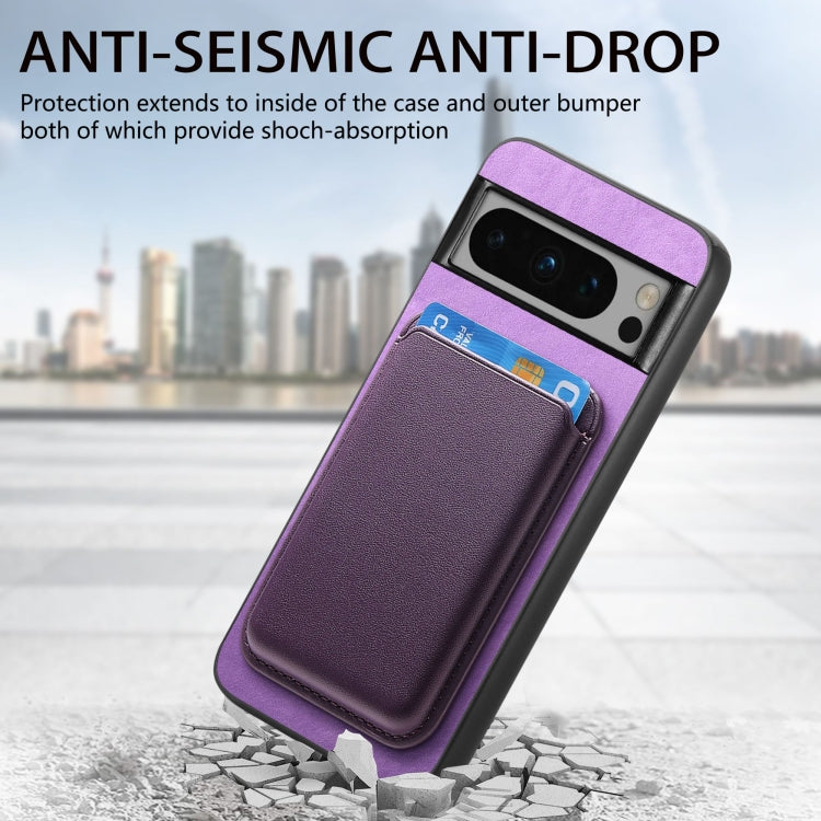 For Google Pixel 9 Retro Magsafe Card Bag PU Back Cover Phone Case(Purple) - Google Cases by PMC TechLife | Online Shopping South Africa | PMC TechLife | Buy Now Pay Later Mobicred