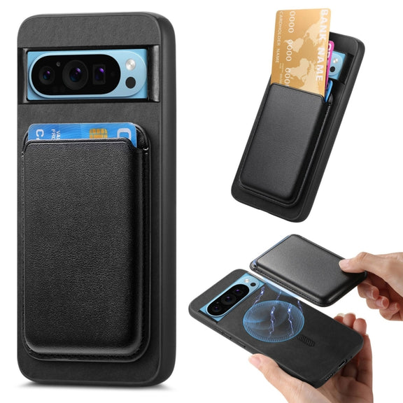 For Google Pixel 9 Retro Magsafe Card Bag PU Back Cover Phone Case(Black)