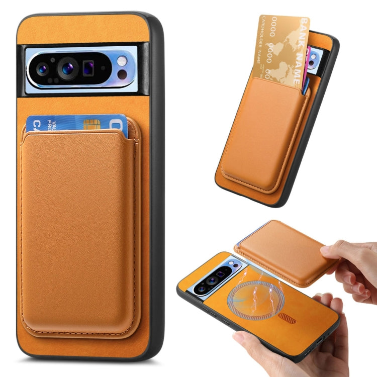 For Google Pixel 9 Pro Retro Magsafe Card Bag PU Back Cover Phone Case(Yellow) - Google Cases by PMC TechLife | Online Shopping South Africa | PMC TechLife | Buy Now Pay Later Mobicred