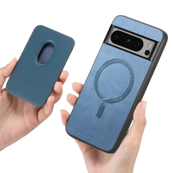 For Google Pixel 9 Pro Retro Magsafe Card Bag PU Back Cover Phone Case(Blue)
