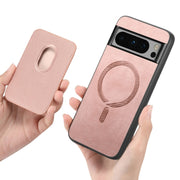 For Google Pixel 9 Pro Retro Magsafe Card Bag PU Back Cover Phone Case(Pink)