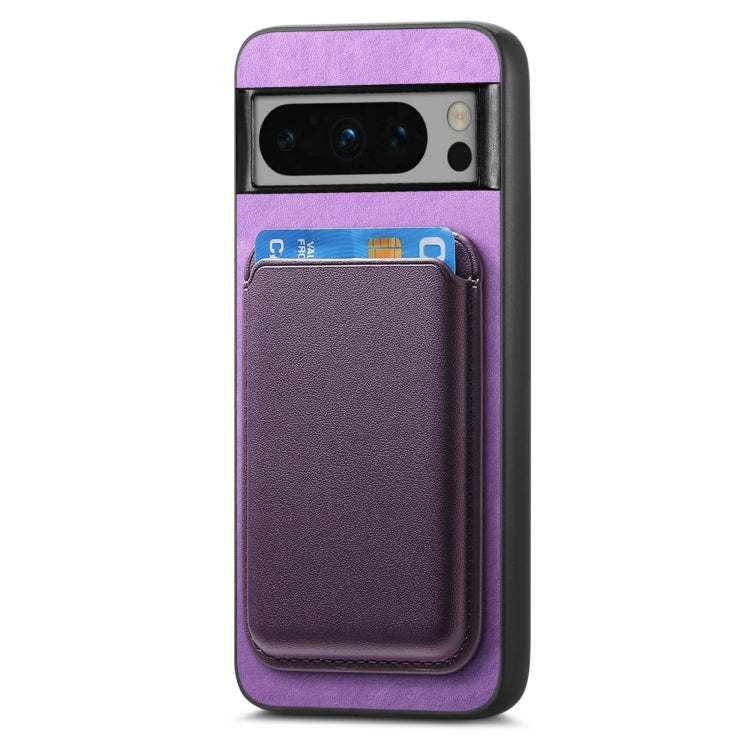 For Google Pixel 9 Pro Retro Magsafe Card Bag PU Back Cover Phone Case(Purple) - Google Cases by PMC TechLife | Online Shopping South Africa | PMC TechLife | Buy Now Pay Later Mobicred