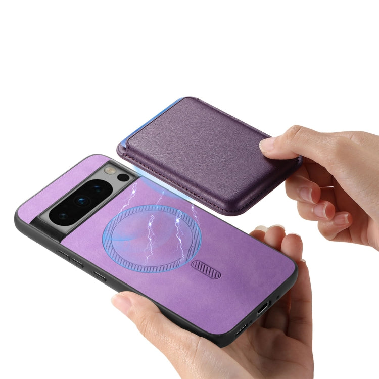 For Google Pixel 9 Pro Retro Magsafe Card Bag PU Back Cover Phone Case(Purple) - Google Cases by PMC TechLife | Online Shopping South Africa | PMC TechLife | Buy Now Pay Later Mobicred