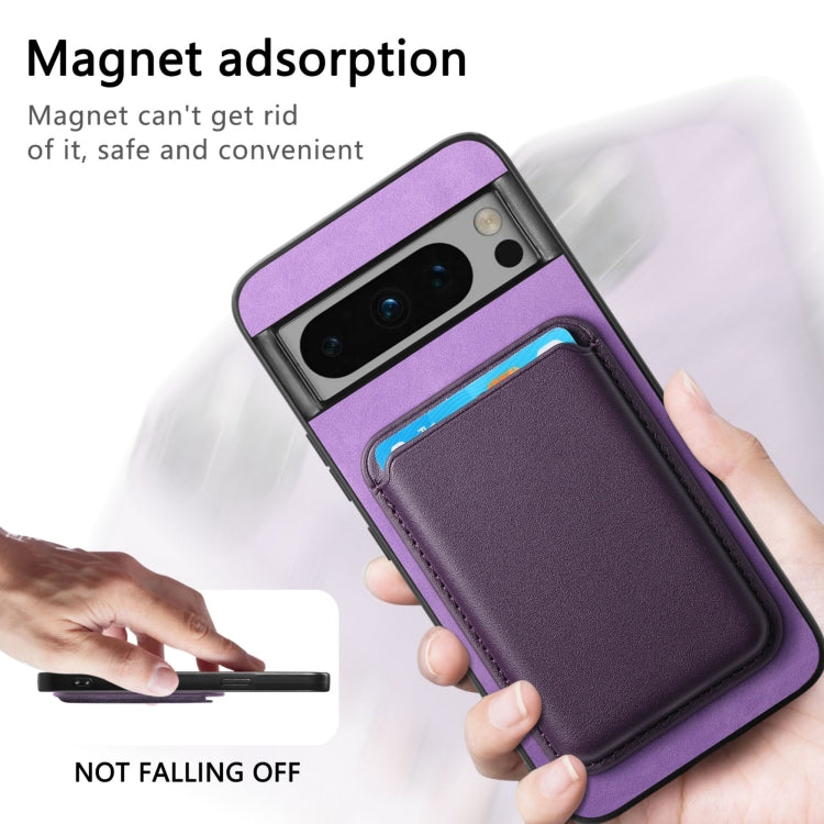 For Google Pixel 9 Pro Retro Magsafe Card Bag PU Back Cover Phone Case(Purple) - Google Cases by PMC TechLife | Online Shopping South Africa | PMC TechLife | Buy Now Pay Later Mobicred