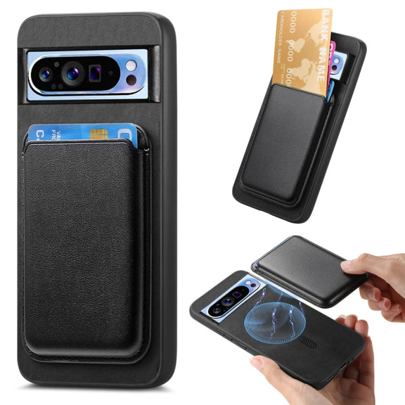 For Google Pixel 9 Pro Retro Magsafe Card Bag PU Back Cover Phone Case(Black)