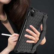 For iPad Air 11 2025 / 2024 Honeycomb EVA Hybrid PC Tablet Case with Strap(Black+Black)