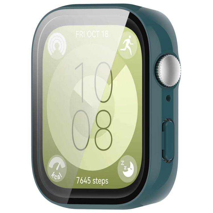 For Huawei Watch Fit 3 PC + Tempered Film Integrated Watch Protective Case(Dark Green) - Watch Cases by PMC TechLife | Online Shopping South Africa | PMC TechLife | Buy Now Pay Later Mobicred