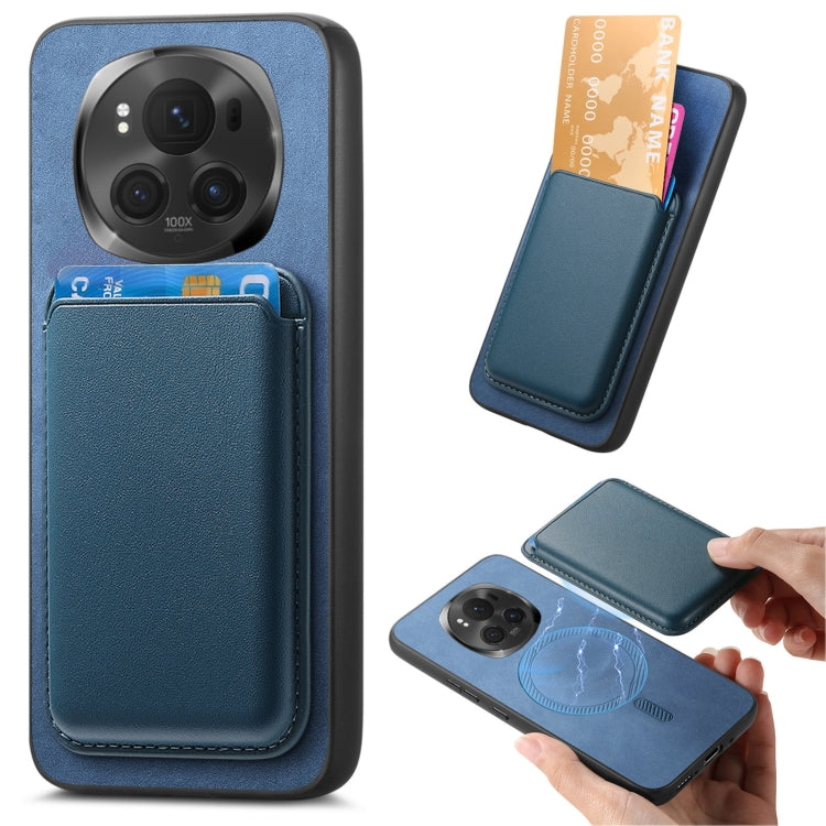 For Honor Magic6 Pro 5G Retro Magsafe Card Bag PU Back Cover Phone Case(Blue) - free shipping - PMC Jewellery - Order now!