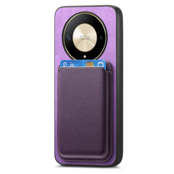 For Honor Magic6 Pro 5G Retro Magsafe Card Bag PU Back Cover Phone Case(Purple)