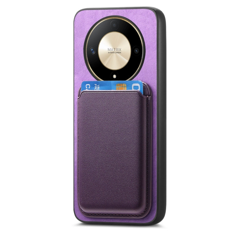 For Honor Magic6 Pro 5G Retro Magsafe Card Bag PU Back Cover Phone Case(Purple)