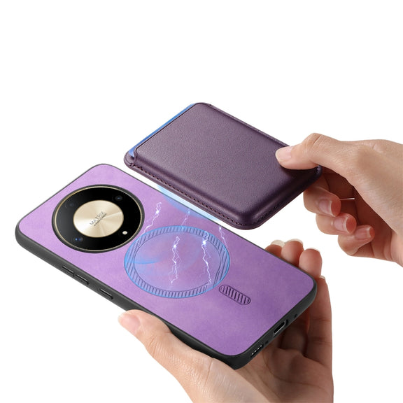 For Honor Magic6 Pro 5G Retro Magsafe Card Bag PU Back Cover Phone Case(Purple)