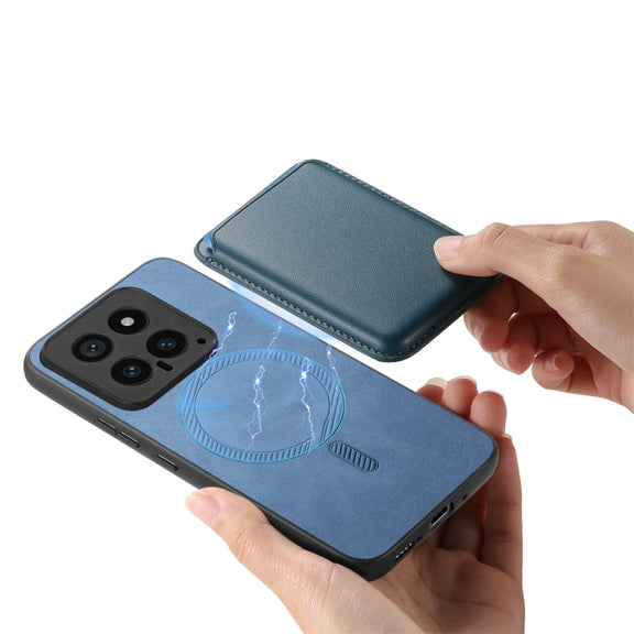 For Xiaomi Redmi K70 / K70 Pro 5G Retro Magsafe Card Bag PU Back Cover Phone Case(Blue)