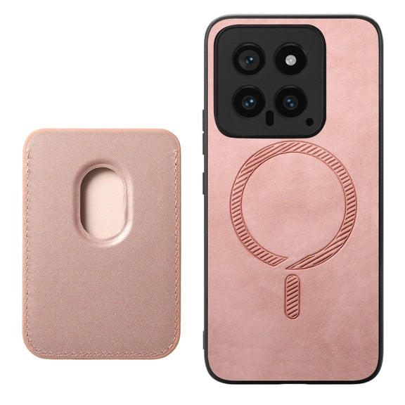 For Xiaomi Redmi K70 / K70 Pro 5G Retro Magsafe Card Bag PU Back Cover Phone Case(Pink)