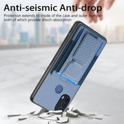 For Motorola Moto G 5G 2024 4G Carbon Fiber Fold Stand Elastic Card Bag Phone Case(Blue)