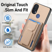 For Motorola Moto G 5G 2024 4G Carbon Fiber Fold Stand Elastic Card Bag Phone Case(Khaki)