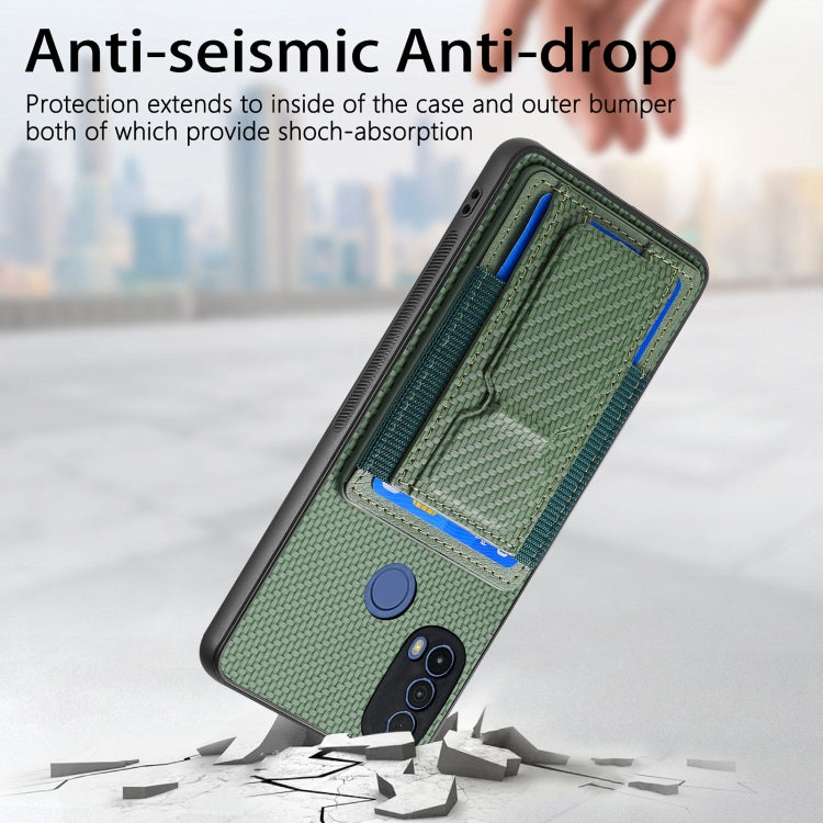 For Motorola Moto G 5G 2024 4G Carbon Fiber Fold Stand Elastic Card Bag Phone Case(Green)