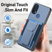 For Motorola Moto G Stylus 5G 2024 Carbon Fiber Fold Stand Elastic Card Bag Phone Case(Blue)