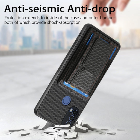 For Motorola Moto G Stylus 5G 2024 Carbon Fiber Fold Stand Elastic Card Bag Phone Case(Black)