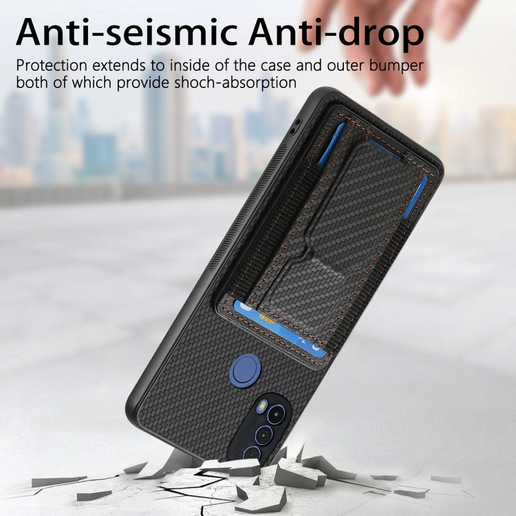 For Motorola Moto G Stylus 5G 2024 Carbon Fiber Fold Stand Elastic Card Bag Phone Case(Black)
