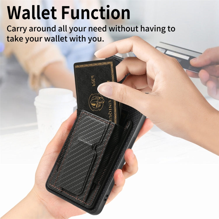 For Motorola Moto G Stylus 5G 2024 Carbon Fiber Fold Stand Elastic Card Bag Phone Case(Black)