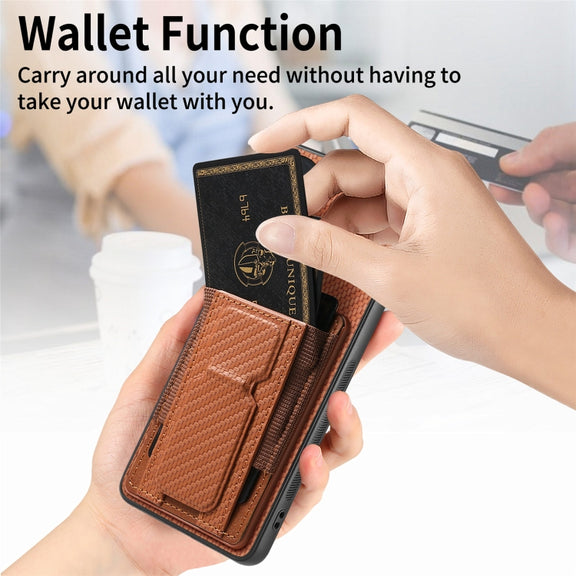 For Motorola Moto G Stylus 5G 2024 Carbon Fiber Fold Stand Elastic Card Bag Phone Case(Brown)