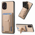 For Motorola Moto G Stylus 5G 2024 Carbon Fiber Fold Stand Elastic Card Bag Phone Case(Khaki) - Motorola Cases by PMC Jewellery | Online Shopping South Africa | PMC Jewellery | Buy Now Pay Later Mobicred