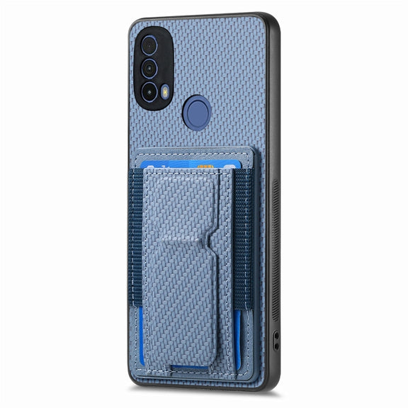 For Motorola Moto G Power 5G 2024 Carbon Fiber Fold Stand Elastic Card Bag Phone Case(Blue)