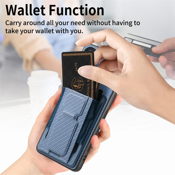For Motorola Moto G Power 5G 2024 Carbon Fiber Fold Stand Elastic Card Bag Phone Case(Blue)
