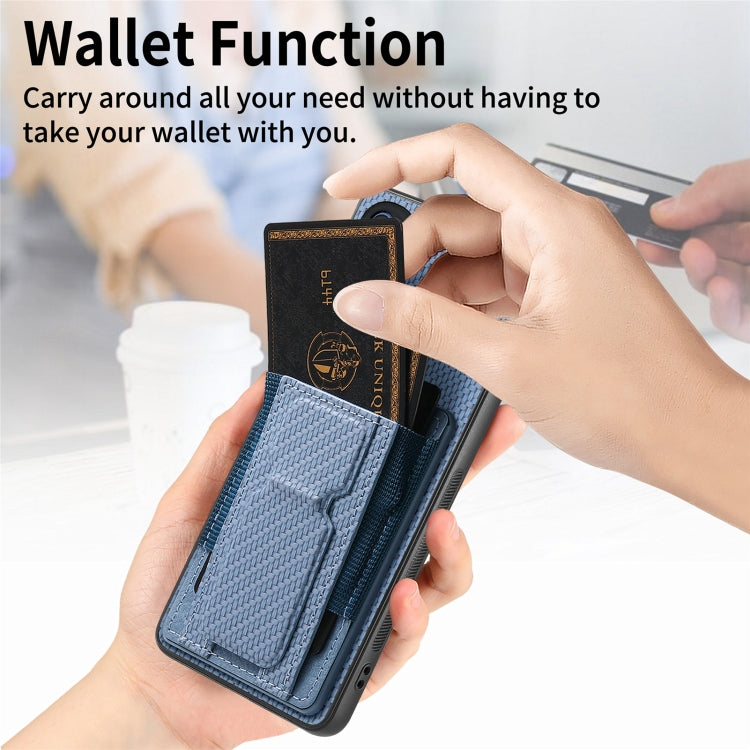 For Motorola Moto G Power 5G 2024 Carbon Fiber Fold Stand Elastic Card Bag Phone Case(Blue)