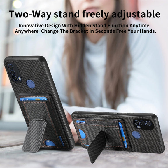 For Motorola Moto G Power 5G 2024 Carbon Fiber Fold Stand Elastic Card Bag Phone Case(Black)