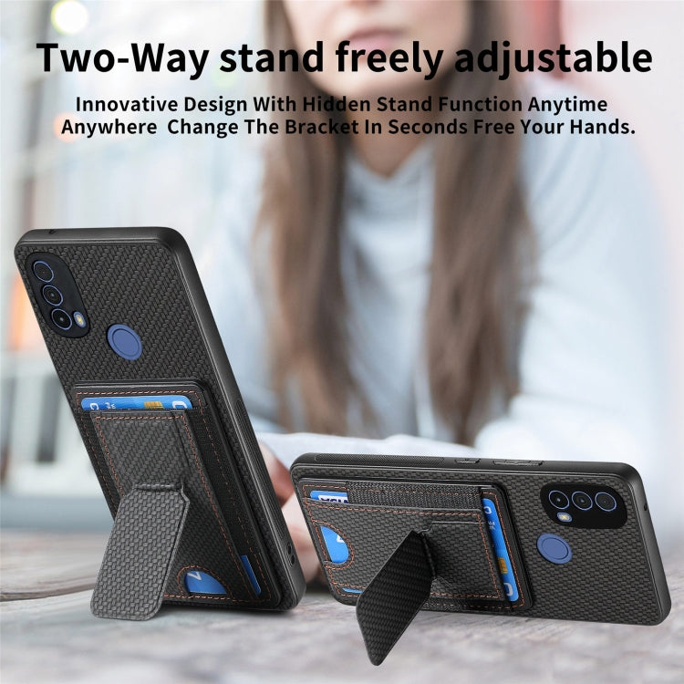 For Motorola Moto G Power 5G 2024 Carbon Fiber Fold Stand Elastic Card Bag Phone Case(Black)