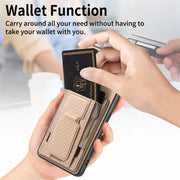 For Motorola Moto G Power 5G 2024 Carbon Fiber Fold Stand Elastic Card Bag Phone Case(Khaki)