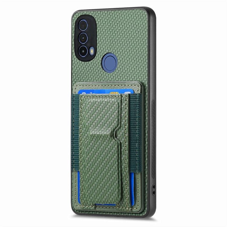For Motorola Moto G Power 5G 2024 Carbon Fiber Fold Stand Elastic Card Bag Phone Case(Green)