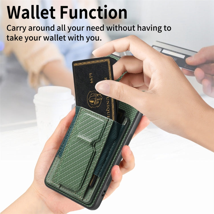 For Motorola Moto G Power 5G 2024 Carbon Fiber Fold Stand Elastic Card Bag Phone Case(Green)