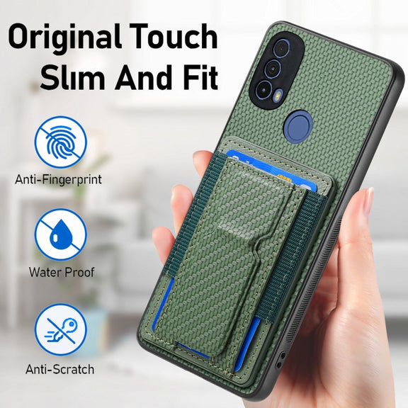 For Motorola Moto G Power 5G 2024 Carbon Fiber Fold Stand Elastic Card Bag Phone Case(Green)