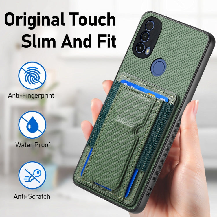 For Motorola Moto G Power 5G 2024 Carbon Fiber Fold Stand Elastic Card Bag Phone Case(Green)