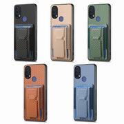 For Motorola Moto G 5G 2024 4G Carbon Fiber Fold Stand Elastic Card Bag Phone Case(Khaki)