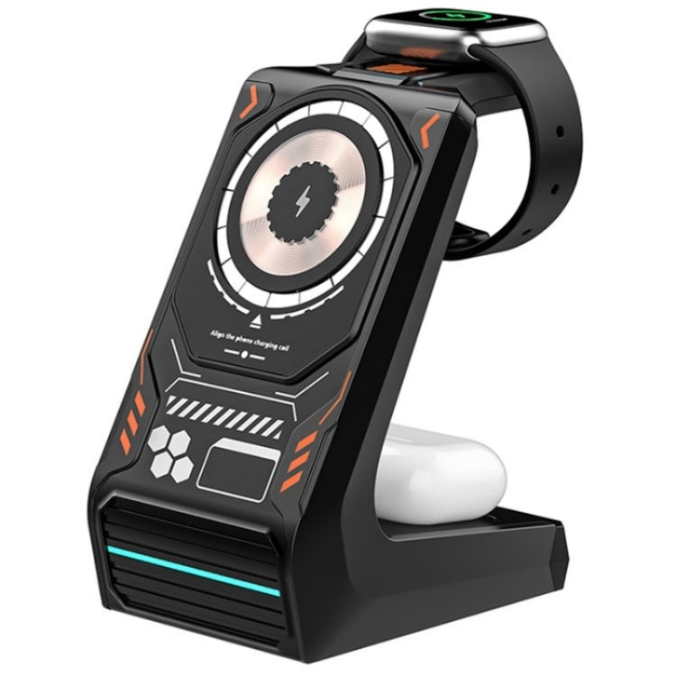 T21 3 in 1 Mecha Charger Mobile Phone Watch Earphone Desktop Wireless Charging Dock Station(Black) - Wireless Charger by PMC Jewellery | Online Shopping South Africa | PMC Jewellery | Buy Now Pay Later Mobicred