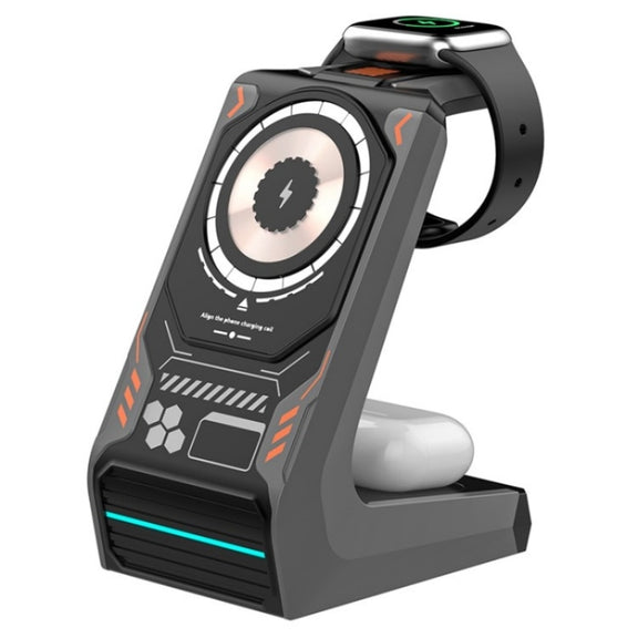 T21 3 in 1 Mecha Charger Mobile Phone Watch Earphone Desktop Wireless Charging Dock Station(Grey)