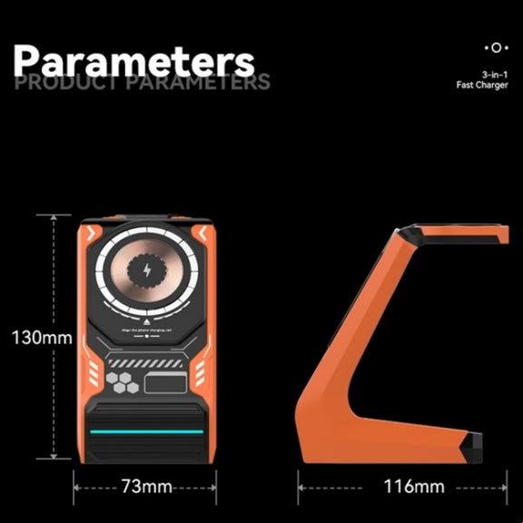 T21 3 in 1 Mecha Charger Mobile Phone Watch Earphone Desktop Wireless Charging Dock Station(Orange)