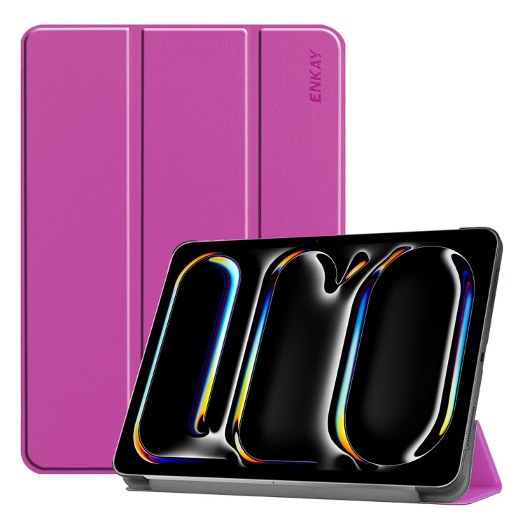 For iPad Pro 11 2024 ENKAY Tri-fold Custer Texture Platic Leather Smart Tablet Case(Purple) - free shipping - PMC TechLife - Order now!
